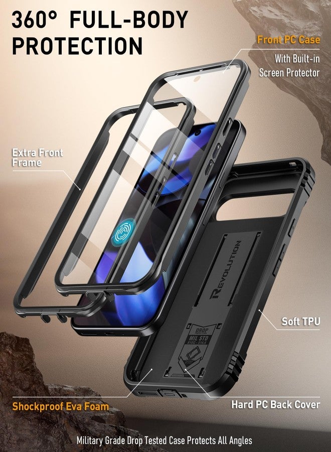 بويتيك جراب POETIC Revolution لهاتف Google Pixel 9/9 Pro 5G، مزود بواقي شاشة مدمج، متوافق مع بصمة الإصبع، جراب حماية متين مقاوم للصدمات لكامل الجسم بمواصفات عسكرية مع حامل، أسود - Image 3