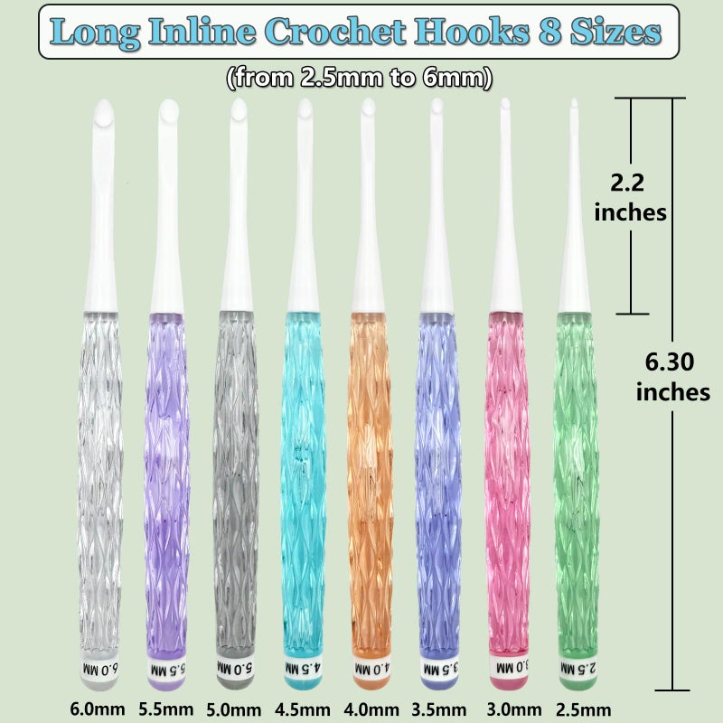 Hobekoee Inline Crochet Hooks Set,8PCS Plastic Crochet Hooks Long Crochet Hook Set with Case,Colorful Non-Slip Crochet Needles for Crocheting Yarn,Size 2.5mm-6mm - Image 2