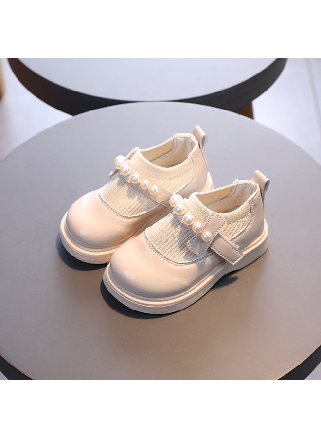 Girls' Small Leather Shoes  Spring New Kidsren's Soft-soled Non-slip Princess Shoes Baby Beaded Fly-knit Small Flats Trbottomy