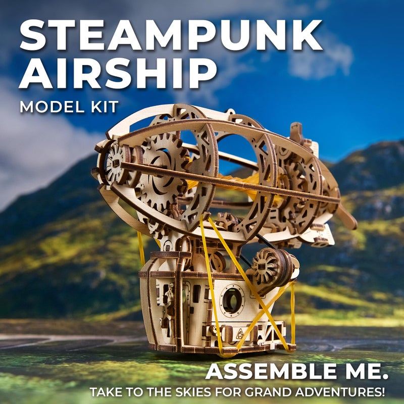 UGEARS Wooden 3D Puzzles for Adults - Steampunk Airship Mini Model Kit - DIY Wooden Zeppelin Puzzle with Rubber Band Motor - Wood Puzzles Models for Adults to Build Easy Assembly - 170 Pcs - Image 3