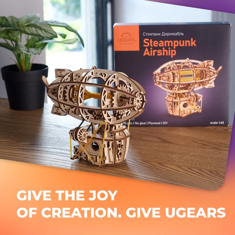 UGEARS Wooden 3D Puzzles for Adults - Steampunk Airship Mini Model Kit - DIY Wooden Zeppelin Puzzle with Rubber Band Motor - Wood Puzzles Models for Adults to Build Easy Assembly - 170 Pcs - Image 5