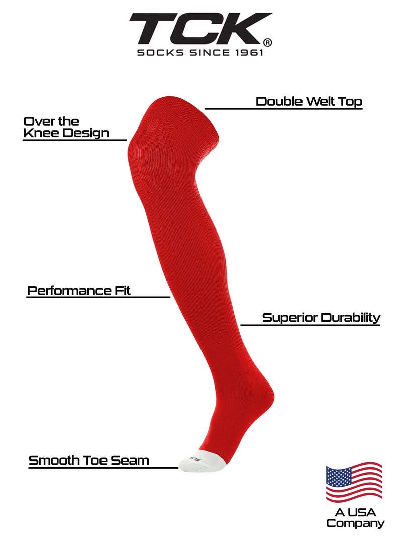 TCK Prosport Football Socks Over the Knee (Scarlet, Small) - Youth Football Socks & Baseball High Socks - Over Knee Baseball Socks - Tall Softball Socks - Image 2