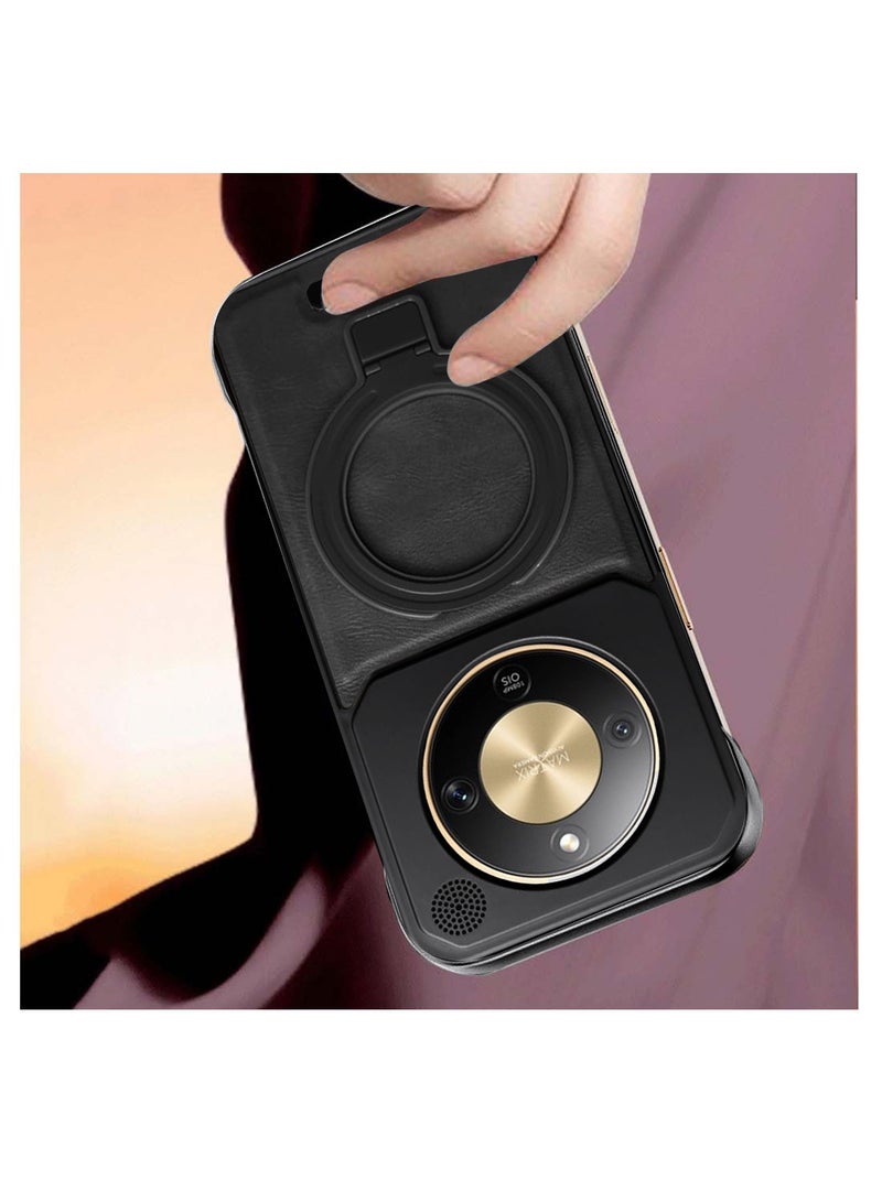 Wtech Honor X9d 5G 2025 Metal Frameless Case Metallic Vegan Leather Stand Magsafe Support Hard Case Cover (MCMPMN) - Black - Image 3