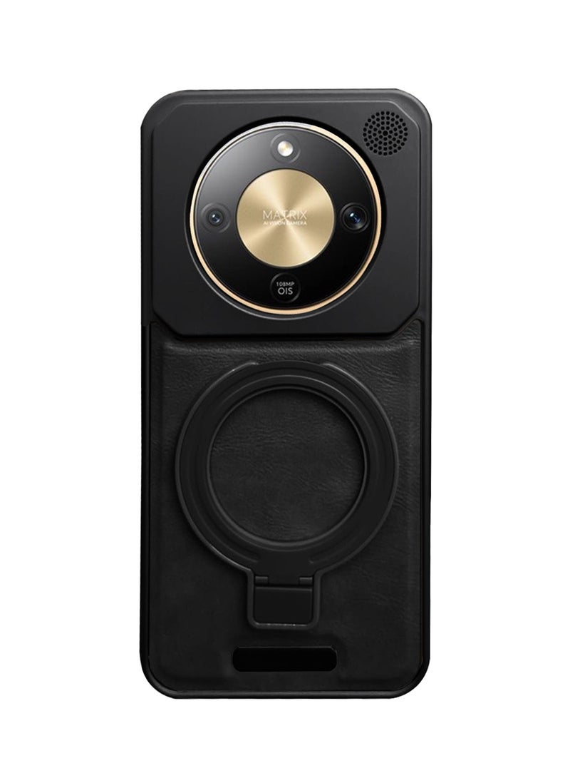 Wtech Honor X9d 5G 2025 Metal Frameless Case Metallic Vegan Leather Stand Magsafe Support Hard Case Cover (MCMPMN) - Black - Image 2