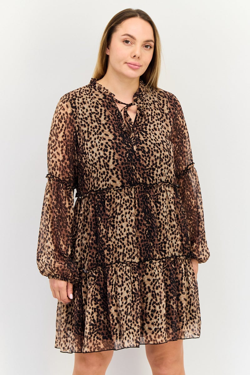 Threadbare Women Tiara Animal Print Chiffon  Mini Dress, Multicolor - Image 1