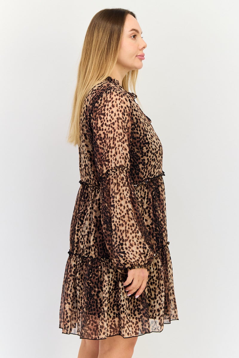 Threadbare Women Tiara Animal Print Chiffon  Mini Dress, Multicolor - Image 2