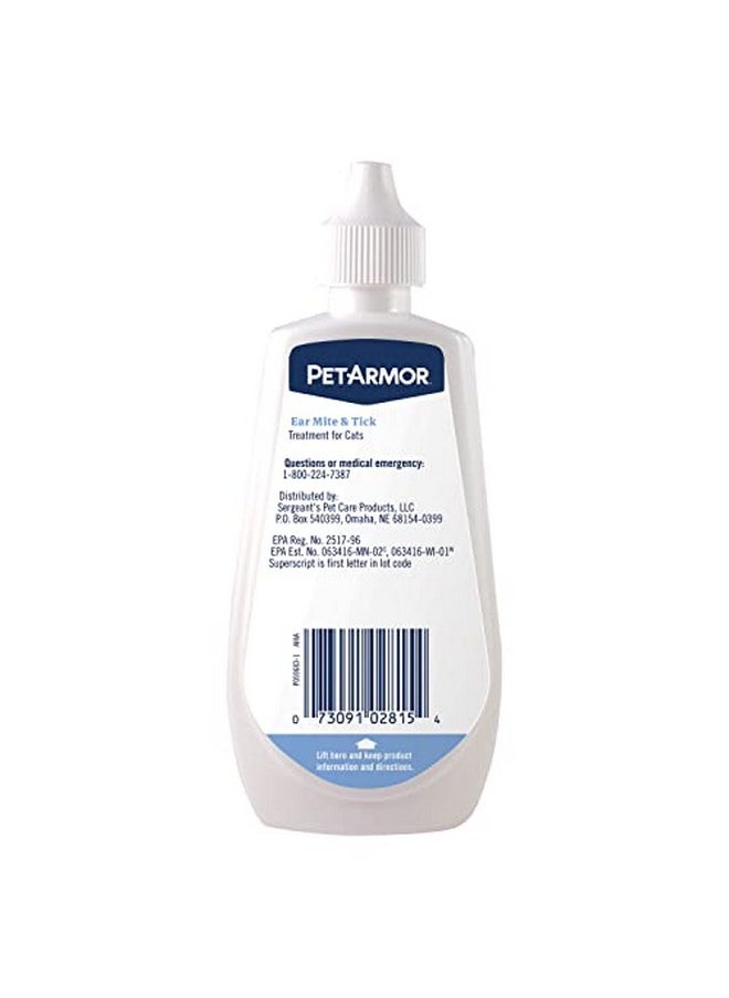 PetArmor - PetArmor Ear Mite Treatment for Cats, Ear Mite Medicine Kills Ticks and Ear Mites to Relieve Itchiness, Ear Mite Drops Sooths Ears with Aloe, 3oz - Image 1