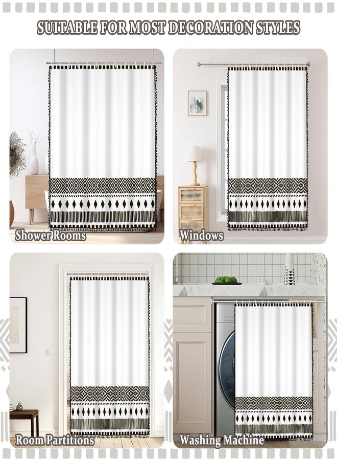 AOFOTO Bohemian Black and White Striped Shower Curtain with Black Tassel Boho Geometric Pattern Shower Curtains for Bathroom Waterproof Fabric Bath Curtain Sets with Hooks 70x84 Inches - Image 2