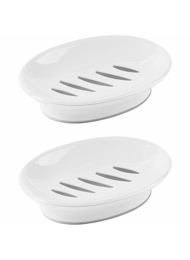 WYOK 2-Pack Soap Dish with Drain Plastic Sponge Holder Easy Cleaning Soap Saver Tray Caddy Keep Dry Stop Mushy for Shower Bathroom Kitchen(White) - Image 1
