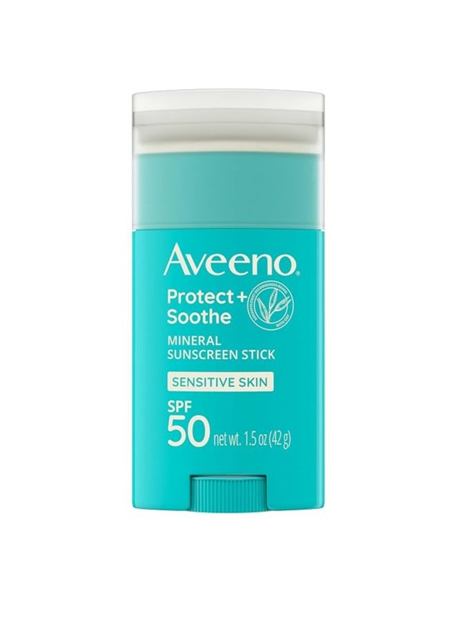 Aveeno Protect + Soothe Mineral Sunscreen Stick for Sensitive Skin, SPF50,Travel Size, 1.5 OZ - Image 1