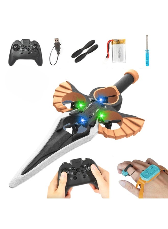 MYTOYS Flying Sword RC Drone with 2.4GHz Handheld & Gesture Remote Control, 3-Speed Sword Shaped Quadcopter with 360-Degree Flip, 1 Battery, Durable EPP Foam Toy Gift for Kids & Adults - Black/Gold - Image 1
