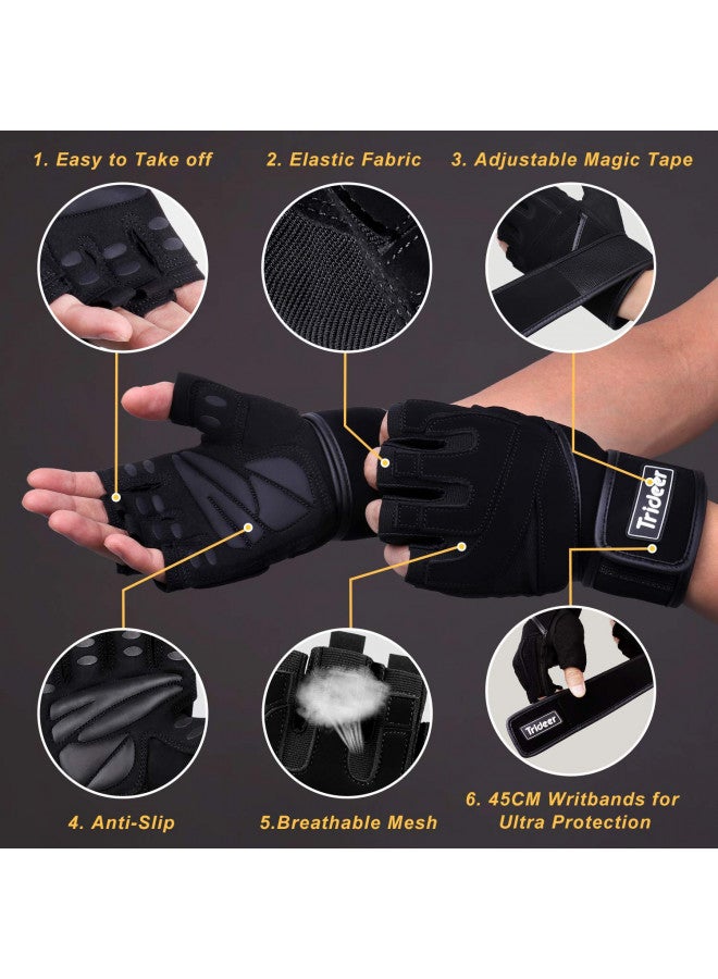 Trideer Trideer Padded Workout Gloves for Men - Gym Weight Lifting Gloves with Wrist Wrap Support, Full Palm Protection & Extra Grips for Weightlifting, Exercise, Cross Training, Fitness, Pull-up  - Image 2
