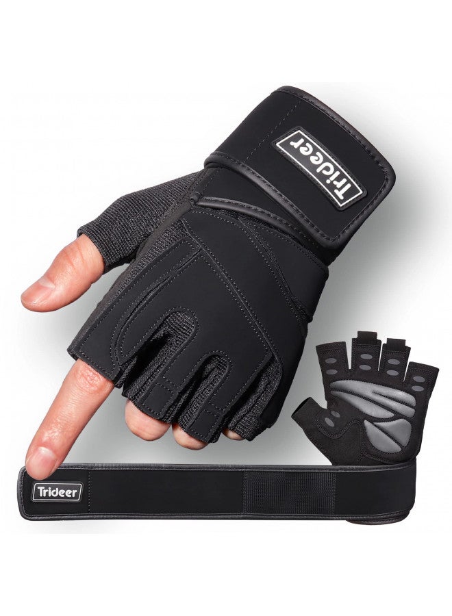 Trideer Trideer Padded Workout Gloves for Men - Gym Weight Lifting Gloves with Wrist Wrap Support, Full Palm Protection & Extra Grips for Weightlifting, Exercise, Cross Training, Fitness, Pull-up  - Image 1