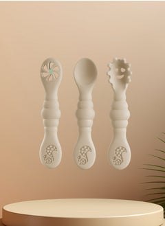 joybuy 3 Packs Baby Led Weaning Spoons, Silicone Baby Spoons, Self Feeding Utensils, Toddler Infant Feeding Spoon First Stage, Silicone Chew Spoon Set for Babies and Toddlers, BPA Free, 6+ Months( Brown)  - Image 1