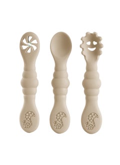 joybuy 3 Packs Baby Led Weaning Spoons, Silicone Baby Spoons, Self Feeding Utensils, Toddler Infant Feeding Spoon First Stage, Silicone Chew Spoon Set for Babies and Toddlers, BPA Free, 6+ Months( Brown)  - Image 2