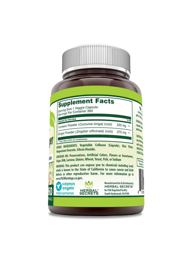Herbal Secrets Turmeric & Ginger 500 Mg Veggie Capsules Supplement | Non-GMO | Gluten Free | Made in USA (1 Pack, 360 Count) - Image 2