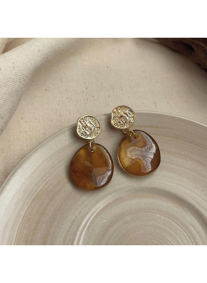 Retro Elegant Brown Earrings Female Geometric Blooming Acrylic Earrings Personality Fashion High Sense Earrings