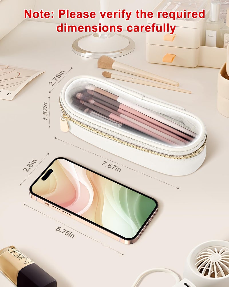 Soimeat Clear Travel Makeup Brush Holder, Leather Makeup Brush Toiletry Bag, Portable Cosmetic Brush Case, Transparent Waterproof Makeup Brush Storage Bag, White - Image 3
