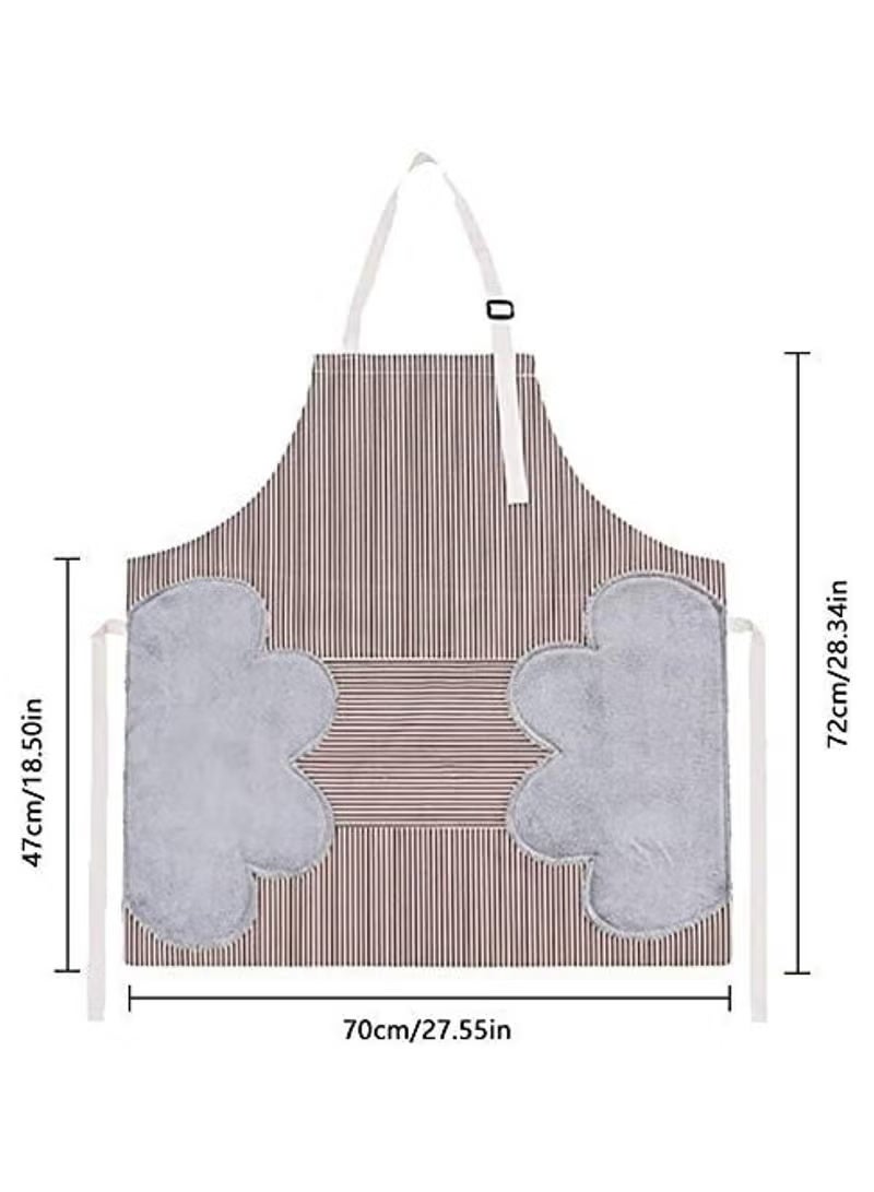 Hoasis Bib Apron with 2 Pockets, Adjustable Kitchen Apron, Side Wipe Hands Coral Velvet Towels, Stitched Pinstripe Waterproof Cooking Baking Apron (Brown) - Image 3