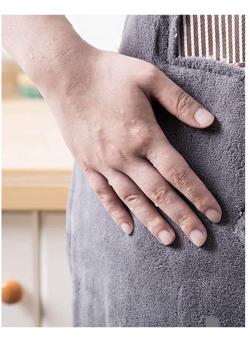 Hoasis Bib Apron with 2 Pockets, Adjustable Kitchen Apron, Side Wipe Hands Coral Velvet Towels, Stitched Pinstripe Waterproof Cooking Baking Apron (Brown) - Image 4