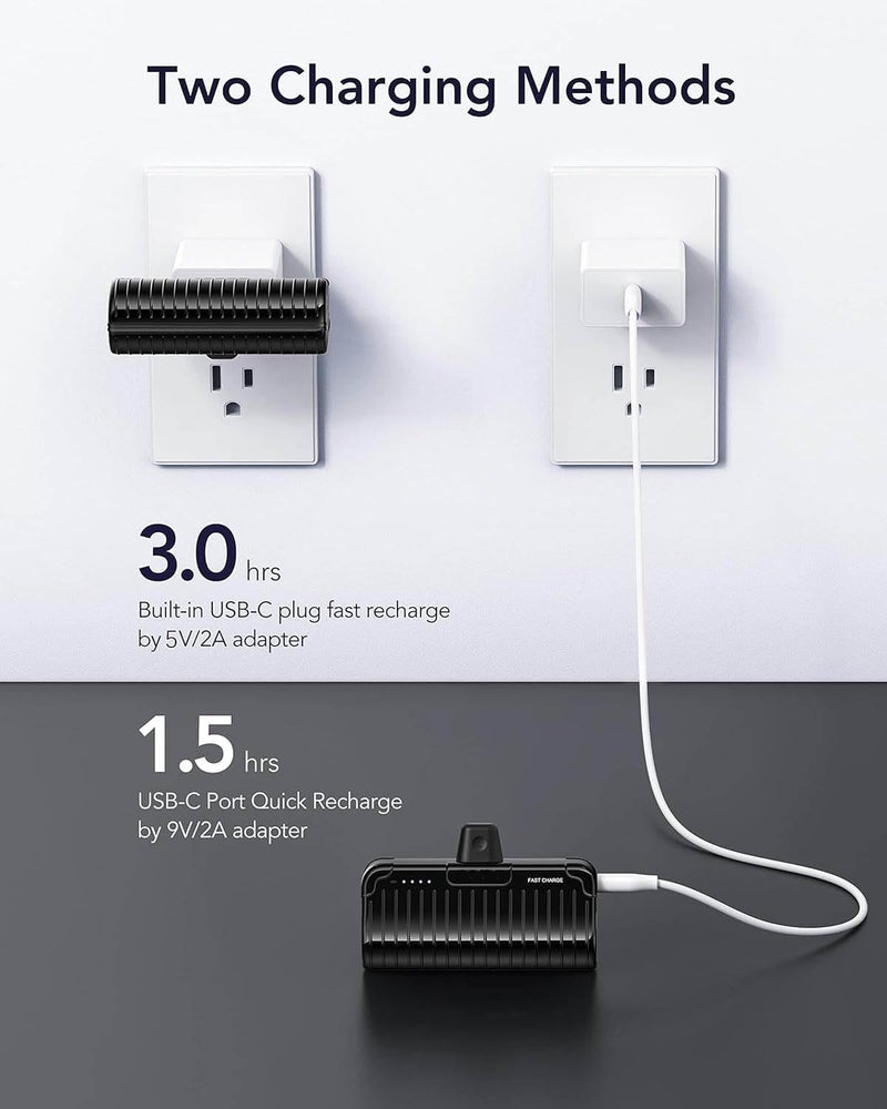 VEGER 2 Pack Mini Power Bank 5000mAh, Portable Charger Ultra Compact 20W PD QC3.0 USB C Fast Charging Battery Pack PowerBank with Foldable Stand, USB C Mini Battery Pack for Google Pixel - Image 4