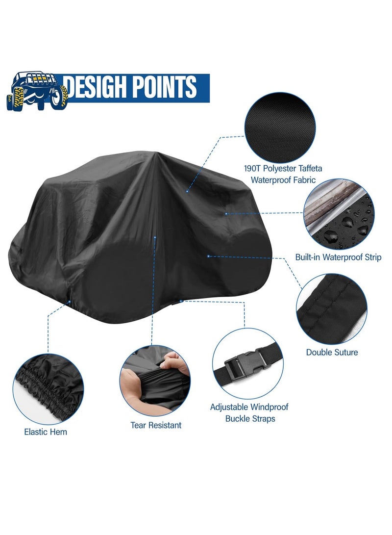 Meetion ATV Cover Universal Beach Car Cover 210D Outdoor Motorcycle Cover Waterproof Dustproof Heat Resistant Sun UV Cover 4 Wheeler Quad Bike Scooter Storage Vehicle Cover (210*120*102cm)  - Image 4