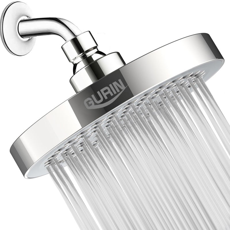 GURIN Shower Head High Pressure Rain Shower head 6 Inch Luxury Design with Adjustable Angles AntiClogging Nozzles Easy 1Min Install Premium Chrome Finish for Bathroom 25 GPM