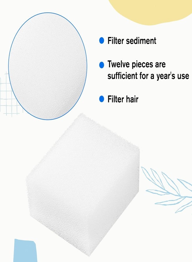 Alrhso 12 Pack Cat Fountain Filters Sponge Replacement Pet Fountain Pre-Filter Square Foam Sponges for 84oz/2.5L Cat Water Fountains, White - Image 3