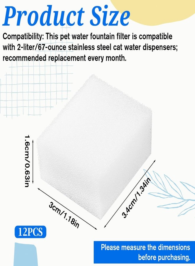 Alrhso 12 Pack Cat Fountain Filters Sponge Replacement Pet Fountain Pre-Filter Square Foam Sponges for 84oz/2.5L Cat Water Fountains, White - Image 2
