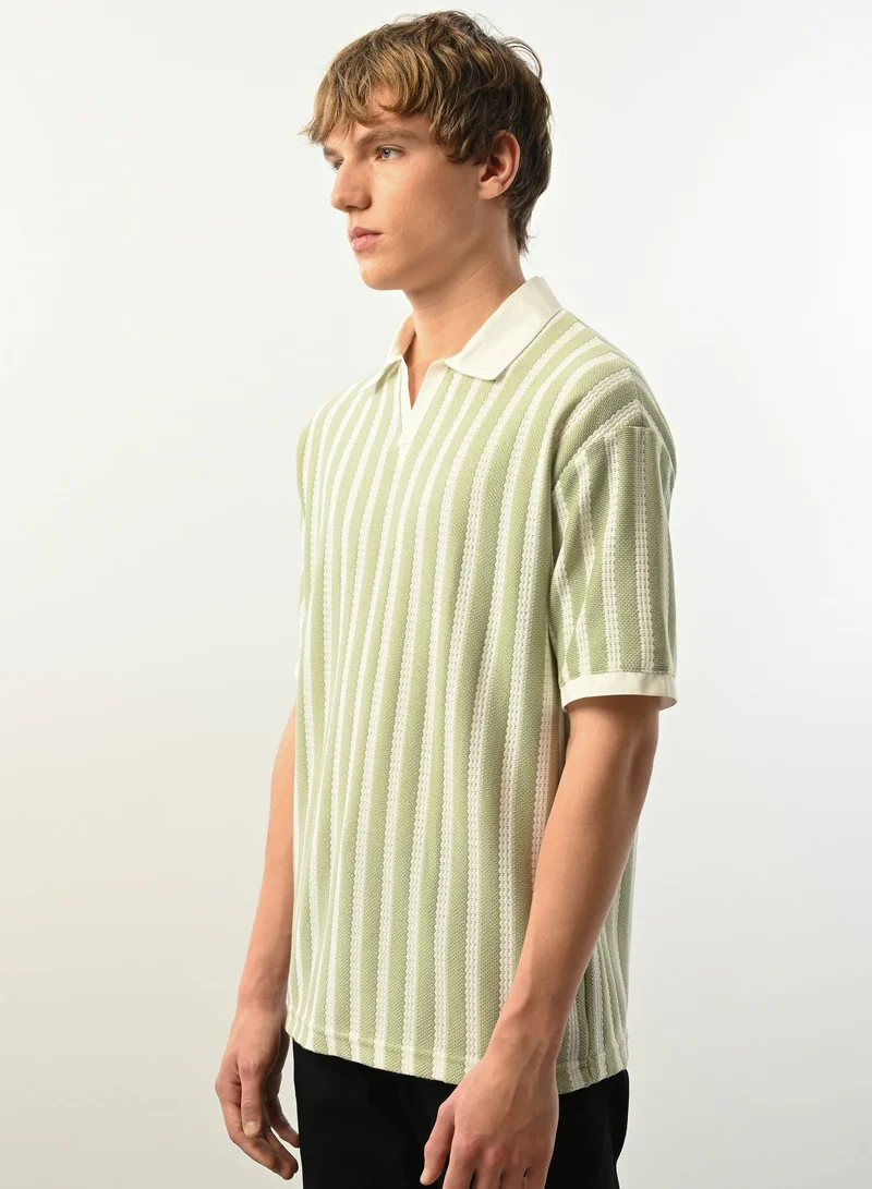 Marrakech Short Sleeves Striped Polo Shirt for Men - Green and White