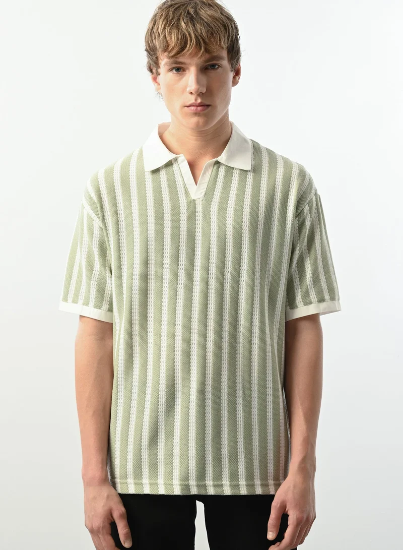 Marrakech Short Sleeves Striped Polo Shirt for Men - Green and White
