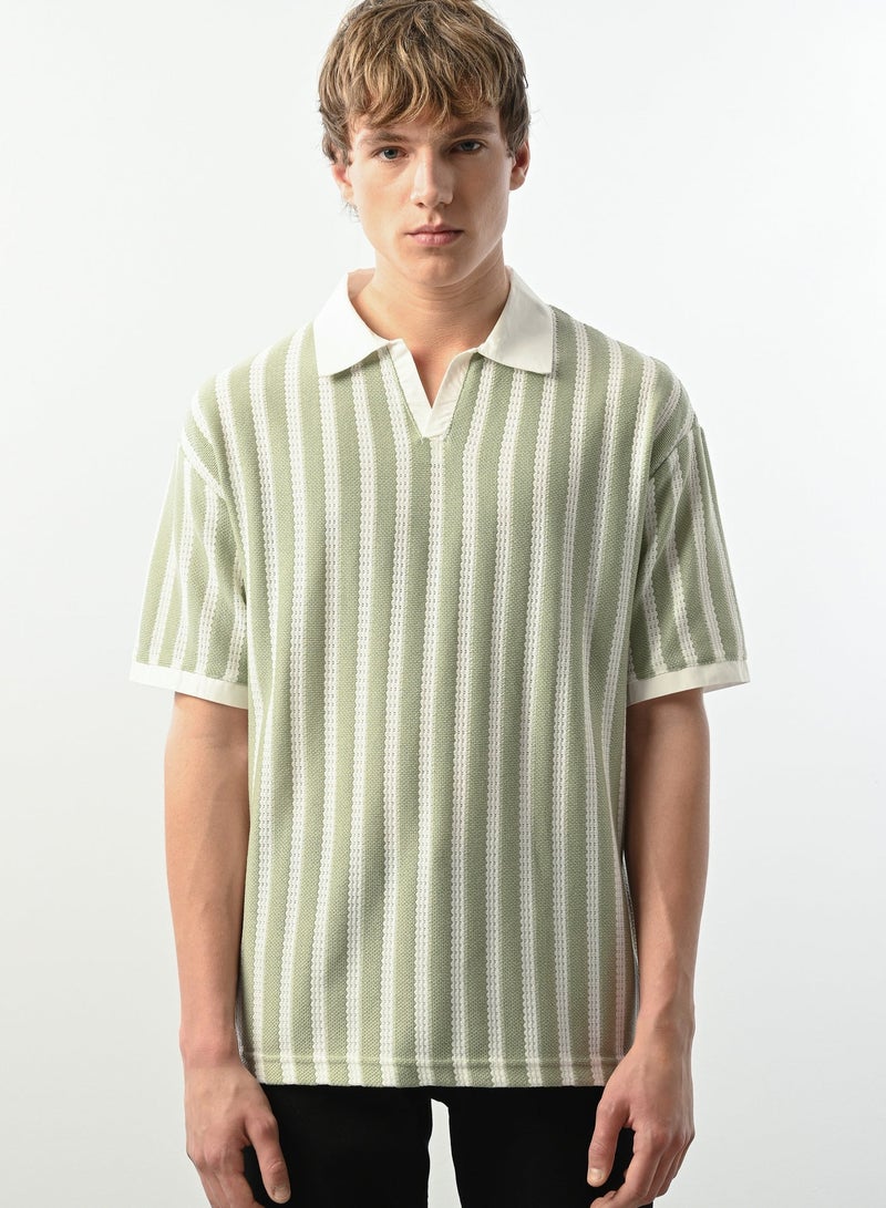 Marrakech Short Sleeves Striped Polo Shirt for Men - Green and White - Image 1