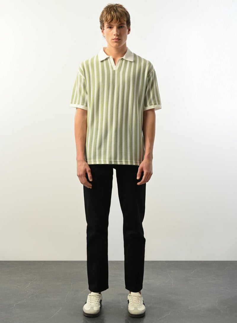 Marrakech Short Sleeves Striped Polo Shirt for Men - Green and White - Image 3