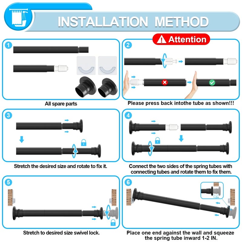 XIQIYY Small Tension Curtain Rod 18-32 Inch Spring Tension Rod Short Shower Curtain Rod No Drilling Adjustable Black Shower Rod,Heavy Duty - Image 5