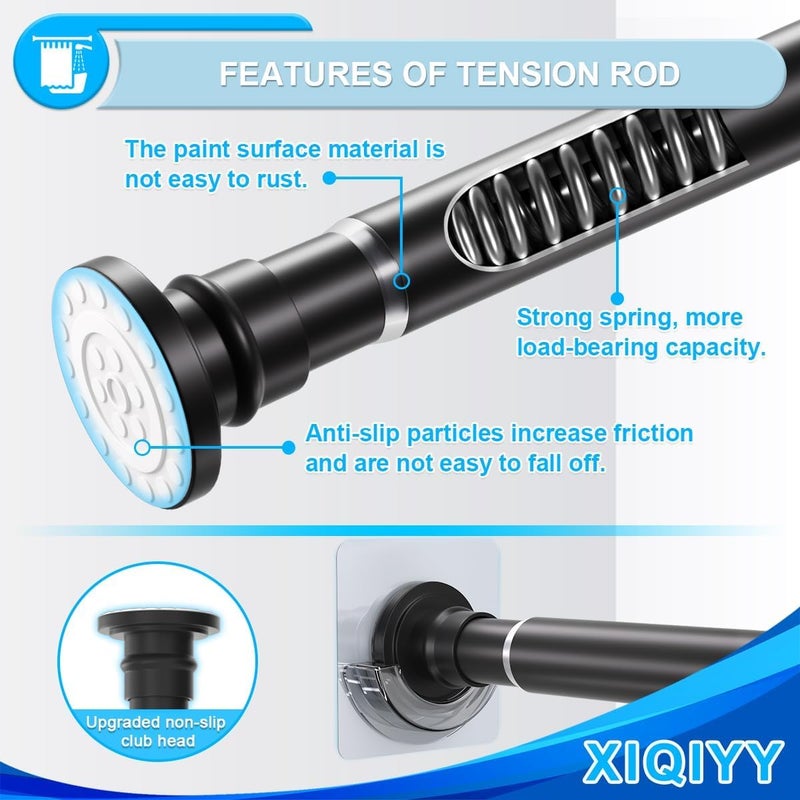 XIQIYY Small Tension Curtain Rod 18-32 Inch Spring Tension Rod Short Shower Curtain Rod No Drilling Adjustable Black Shower Rod,Heavy Duty - Image 3