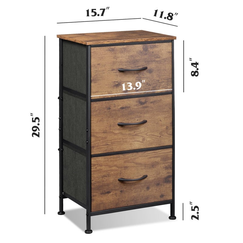 WLIVE Dresser with 3 Drawers, Fabric Nightstand, Organizer Storage Dresser for Bedroom, Hallway, Entryway, Closets, Sturdy Steel Frame, Wood Top, Easy Pull Handle, Rustic Brown Wood Grain Print - Image 4