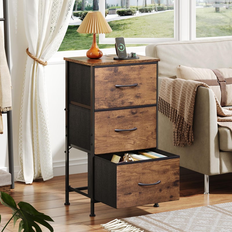 WLIVE Dresser with 3 Drawers, Fabric Nightstand, Organizer Storage Dresser for Bedroom, Hallway, Entryway, Closets, Sturdy Steel Frame, Wood Top, Easy Pull Handle, Rustic Brown Wood Grain Print - Image 3