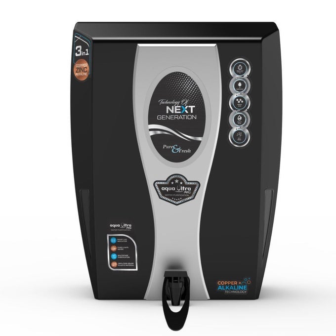 AQUA ULTRA ROUVCOPPERALKALINE WATER PURIFIER WITH 12 LITER STORAGE TANK MULTI STAGE PURIFICATION FOR HOME KITCHEN BLACK