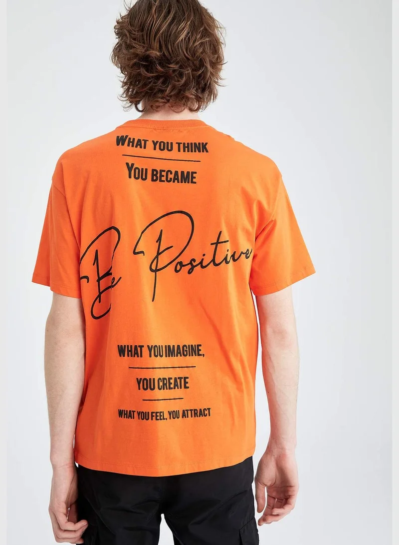 DeFacto Oversize Fit Short Sleeve Back Slogan Print T-Shirt