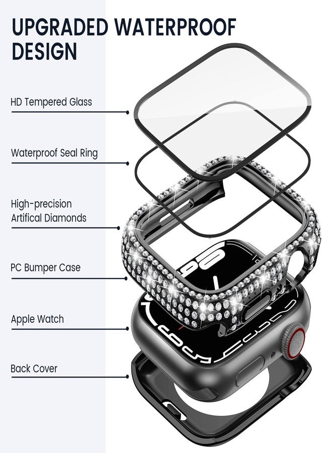 Tensea [2 in 1 for Waterproof Apple Watch Screen Protector Case Series 9 8 7 45mm Accessories, iWatch Hard Diamond Front and Back Bumper Case with Tempered Glass Film, Bling Face Cover Women, 45 mm - Image 3