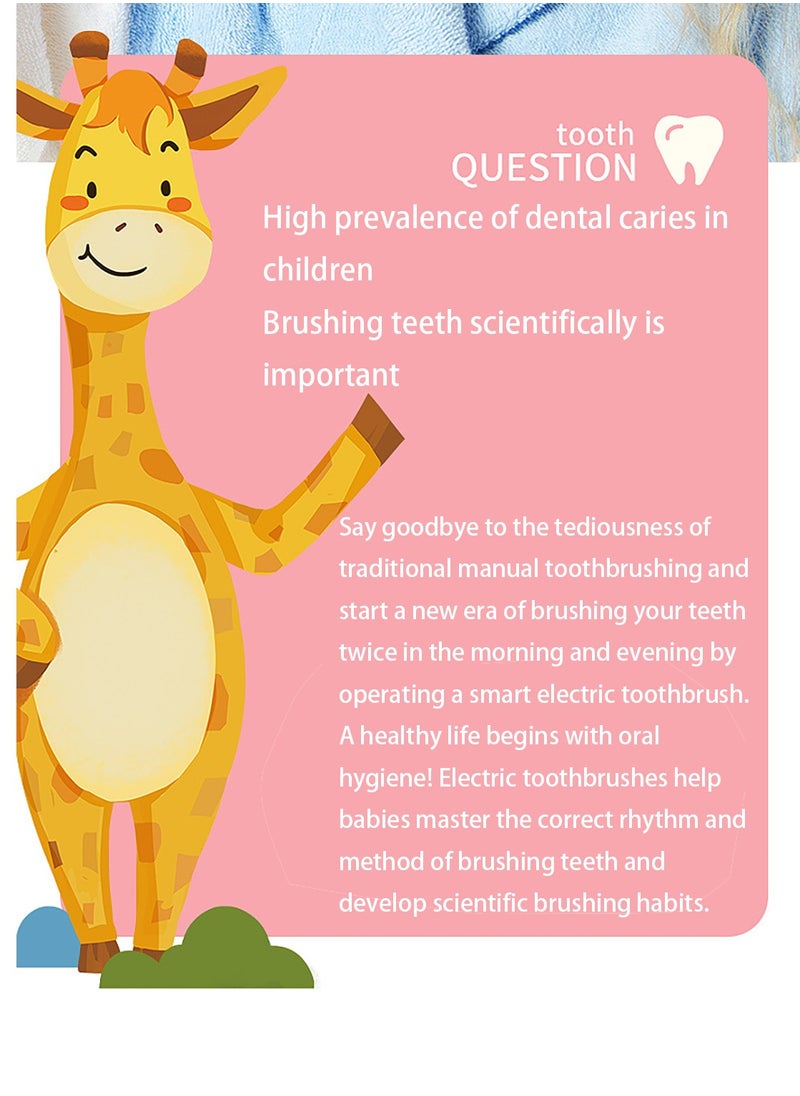 USB Rechargeable Children's Electric Toothbrush with 8 Brush Heads Soft Bristles 360° Cleaning IPX7 Waterproof