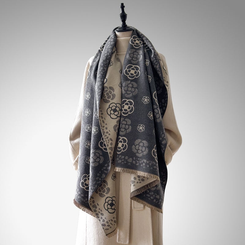 2025 New Fashion Export Simple Scarf Autumn and Winter New Imitation Cashmere Flower Pattern Versatile Scarf Shawl - Image 2