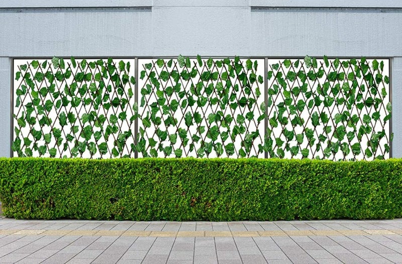 VRB Dec 1 Pcs Expandable Grass Fence Artificial Wall Hedge Balcony Decor Privacy Decorative Trellis Faux Artifical Green Grass Plant for Wall/Home Decor - Expandable (Wooden Fence - 1 Pcs) - Image 5