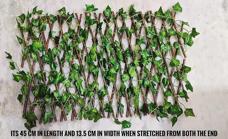 VRB Dec 1 Pcs Expandable Grass Fence Artificial Wall Hedge Balcony Decor Privacy Decorative Trellis Faux Artifical Green Grass Plant for Wall/Home Decor - Expandable (Wooden Fence - 1 Pcs) - Image 3