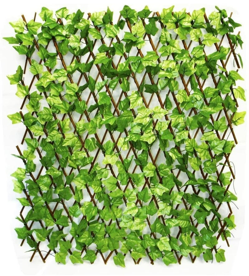 VRB Dec 1 Pcs Expandable Grass Fence Artificial Wall Hedge Balcony Decor Privacy Decorative Trellis Faux Artifical Green Grass Plant for Wall/Home Decor - Expandable (Wooden Fence - 1 Pcs) - Image 1