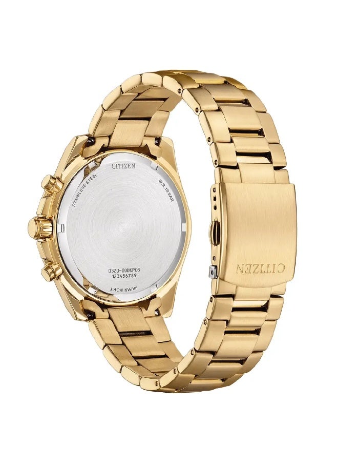 CITIZEN Chronograph Men's Watch AN8233-51E, 44 mm Black Dial, Gold-Tone Stainless Steel Case & Bracelet, 100 m WR - Image 3