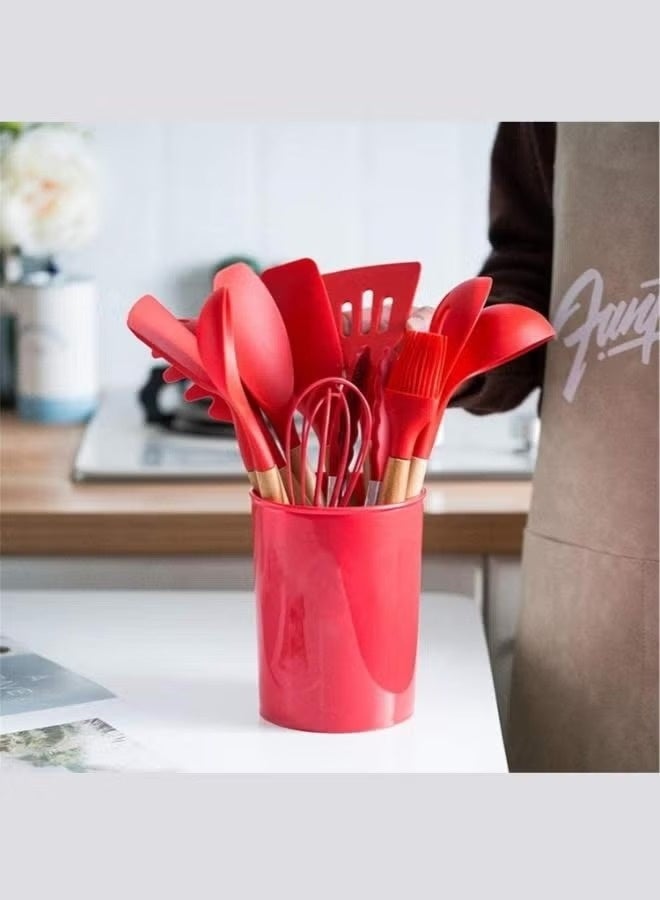 12 Piece Silicone Cooking Utensil Set with Wooden Handles – Heat Resistant Non-Stick Safe Dishwasher Safe - Image 5