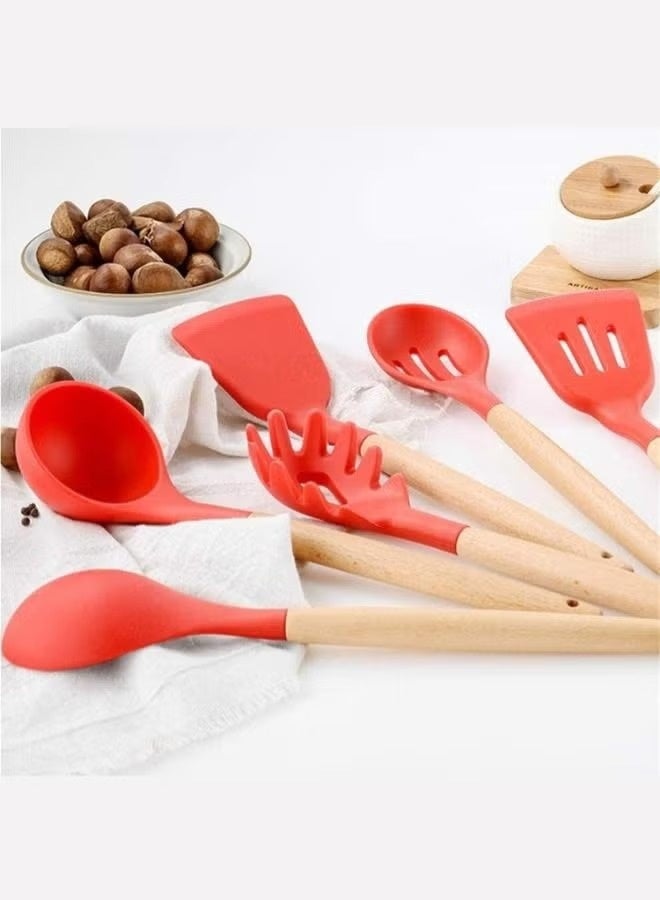 12 Piece Silicone Cooking Utensil Set with Wooden Handles – Heat Resistant Non-Stick Safe Dishwasher Safe - Image 3