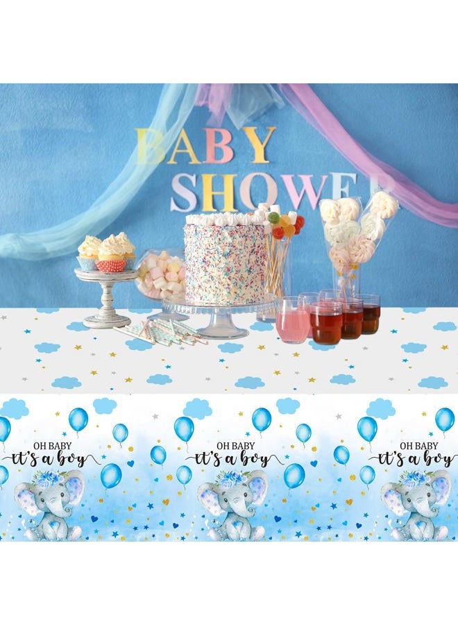 FunnyPars 3 Pack Elephant Baby Shower Tablecloth Decorations, Elephant Baby Shower Decorations, Plastic Tablecloth Table Cover Backdrop for Baby Boy Girl Gender Baby Shower Party Supplies, 54 x 108 Inch, Blue - Image 5