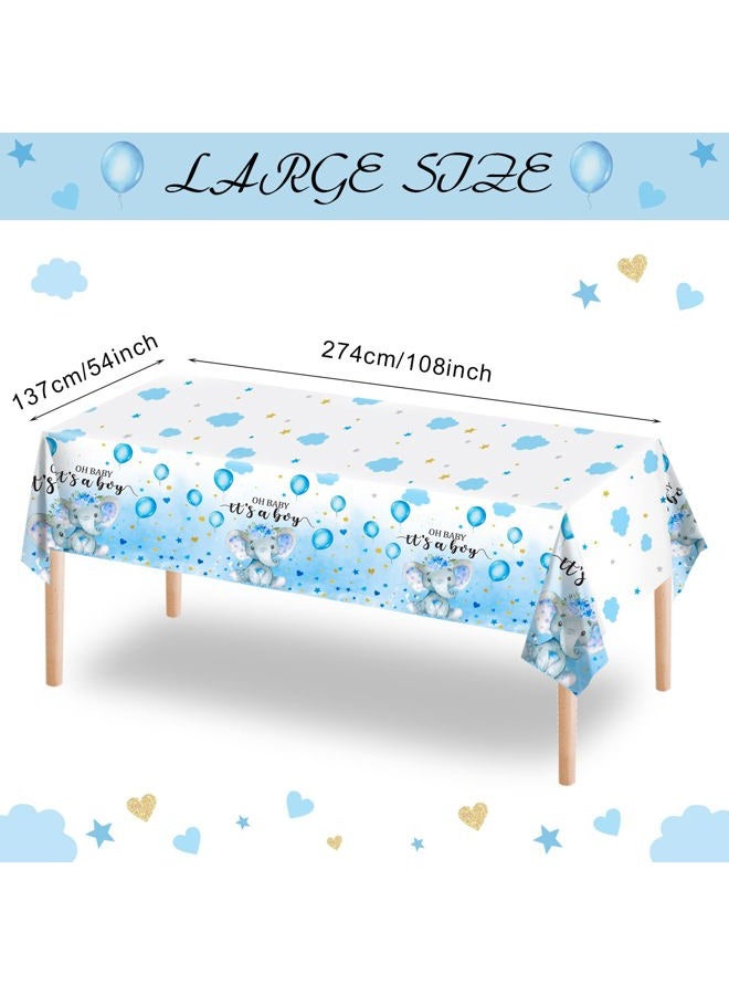 FunnyPars 3 Pack Elephant Baby Shower Tablecloth Decorations, Elephant Baby Shower Decorations, Plastic Tablecloth Table Cover Backdrop for Baby Boy Girl Gender Baby Shower Party Supplies, 54 x 108 Inch, Blue - Image 4